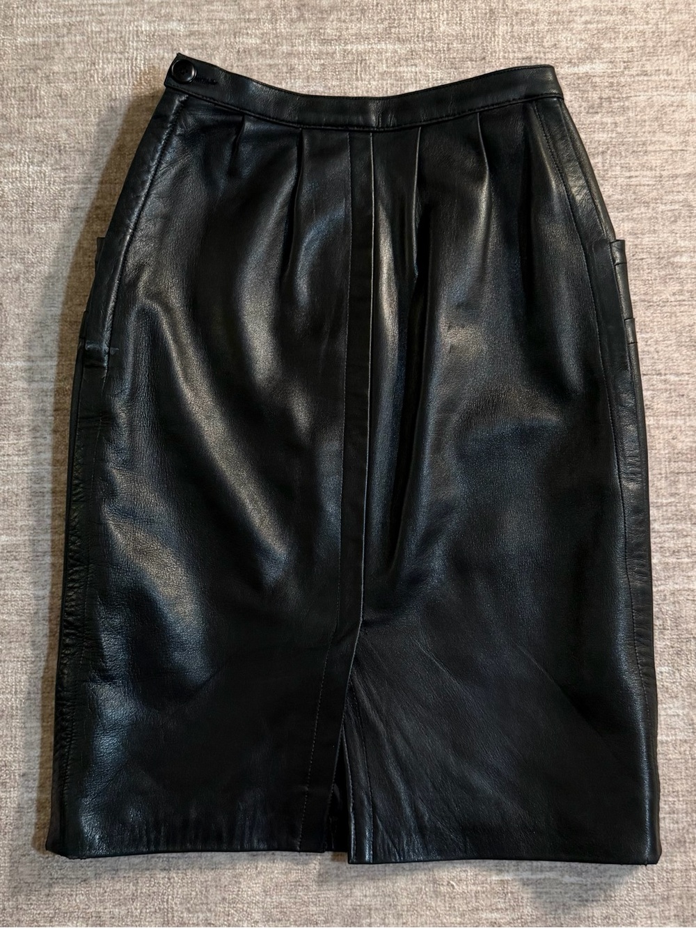Saint Laurent Rive Gauche Rare Vintage Black Leather Pencil Skirt VTG FR 36 YSL - Picture 4 of 5